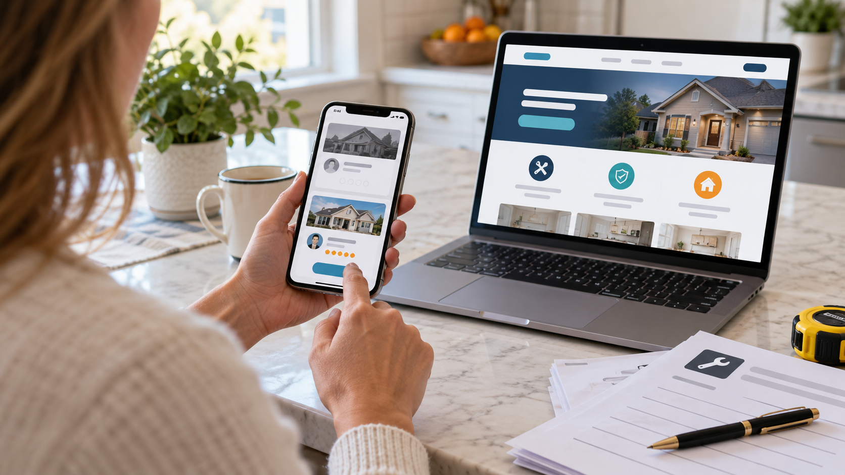 Homeowner comparing local service business information online